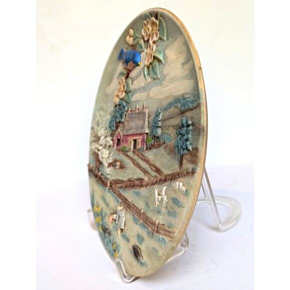 Byron Molds 3D Ceramic Wall Hanging Plate – Vintage 1980 Cottagecore Farm Scene - Picture 6 of 10